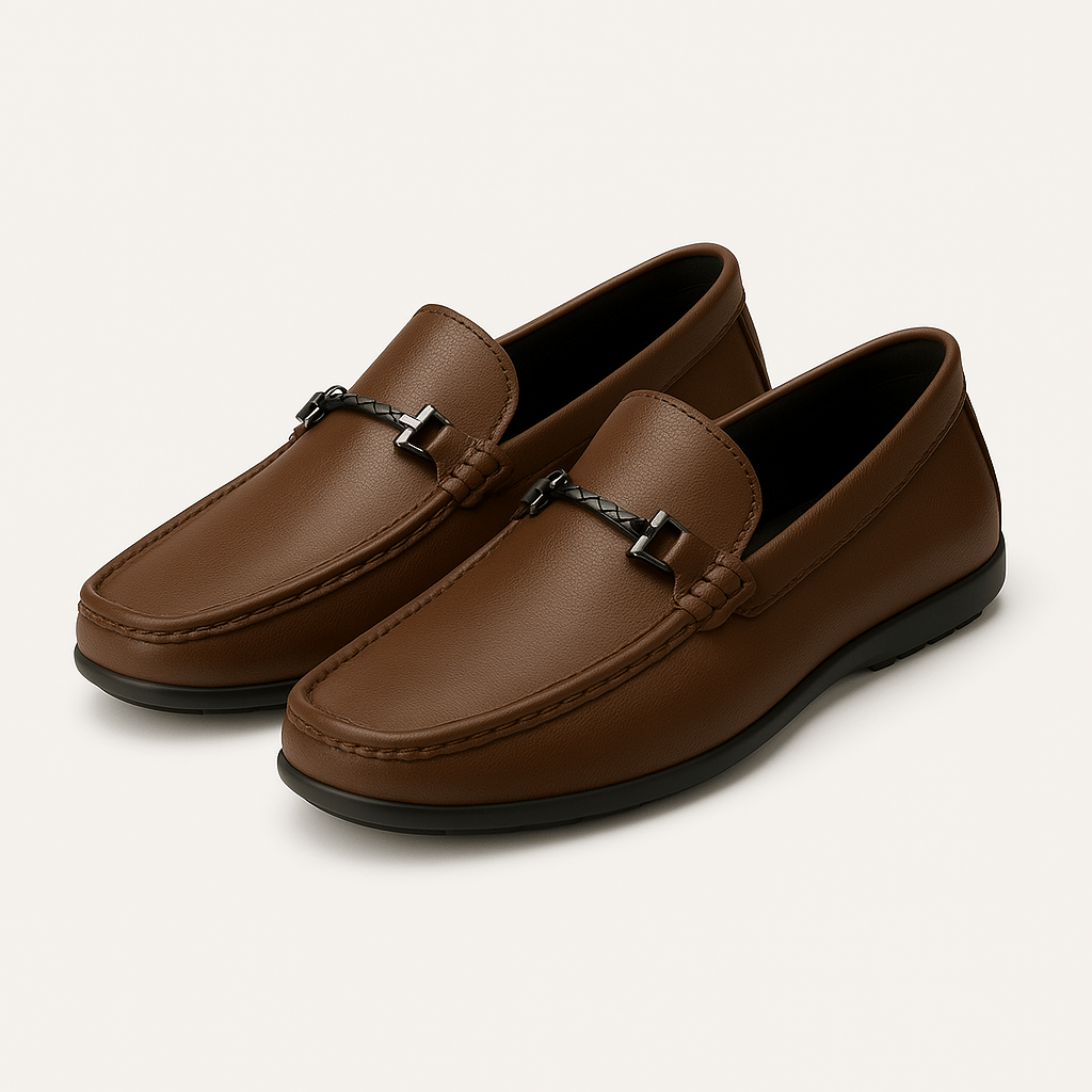 Classic Leather Moccasins with Metallic Detail
