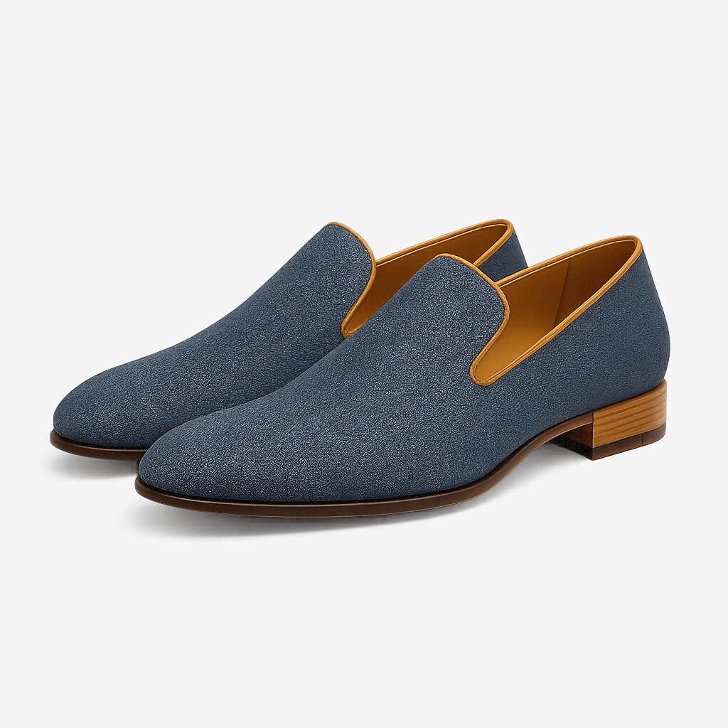 Denim Moccasins with Metallic Heel