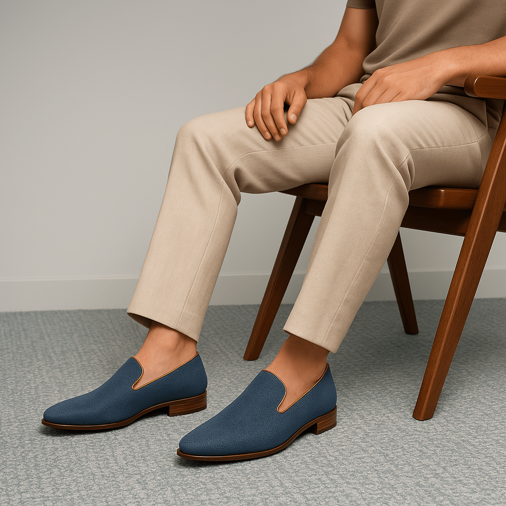 Denim Moccasins with Metallic Heel