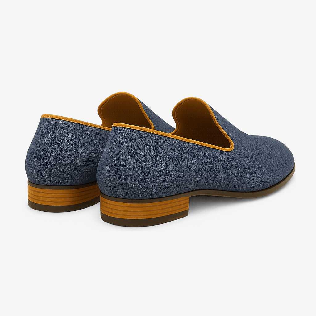 Denim Moccasins with Metallic Heel