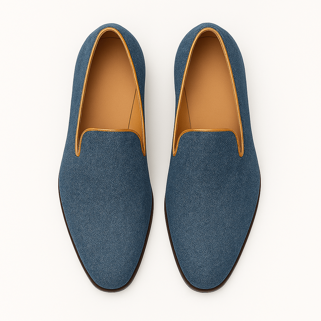 Denim Moccasins with Metallic Heel