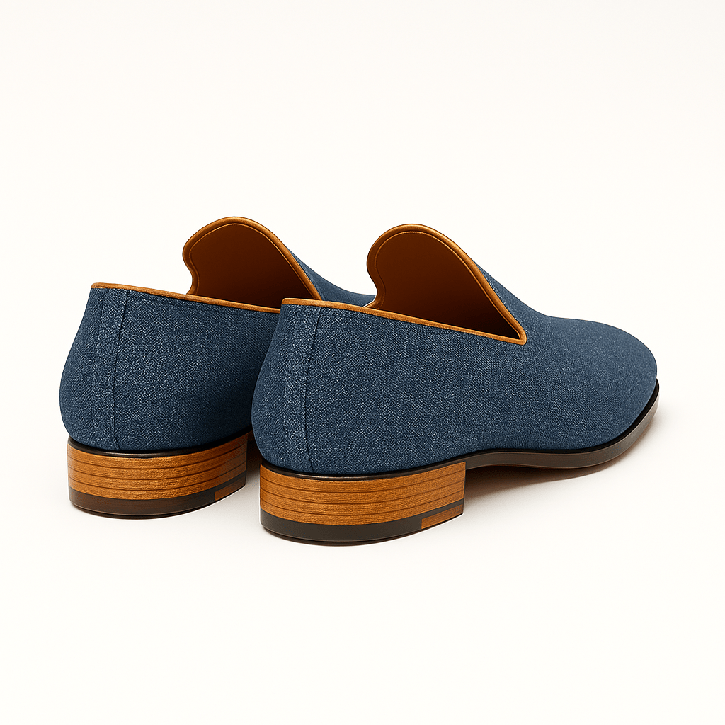 Denim Moccasins with Metallic Heel