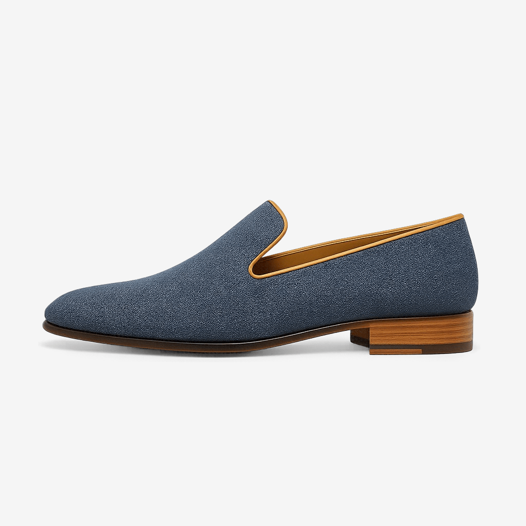 Denim Moccasins with Metallic Heel
