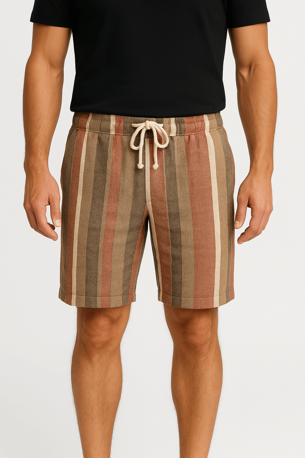 Elegant Striped Bermuda Shorts with Adjustable Waist