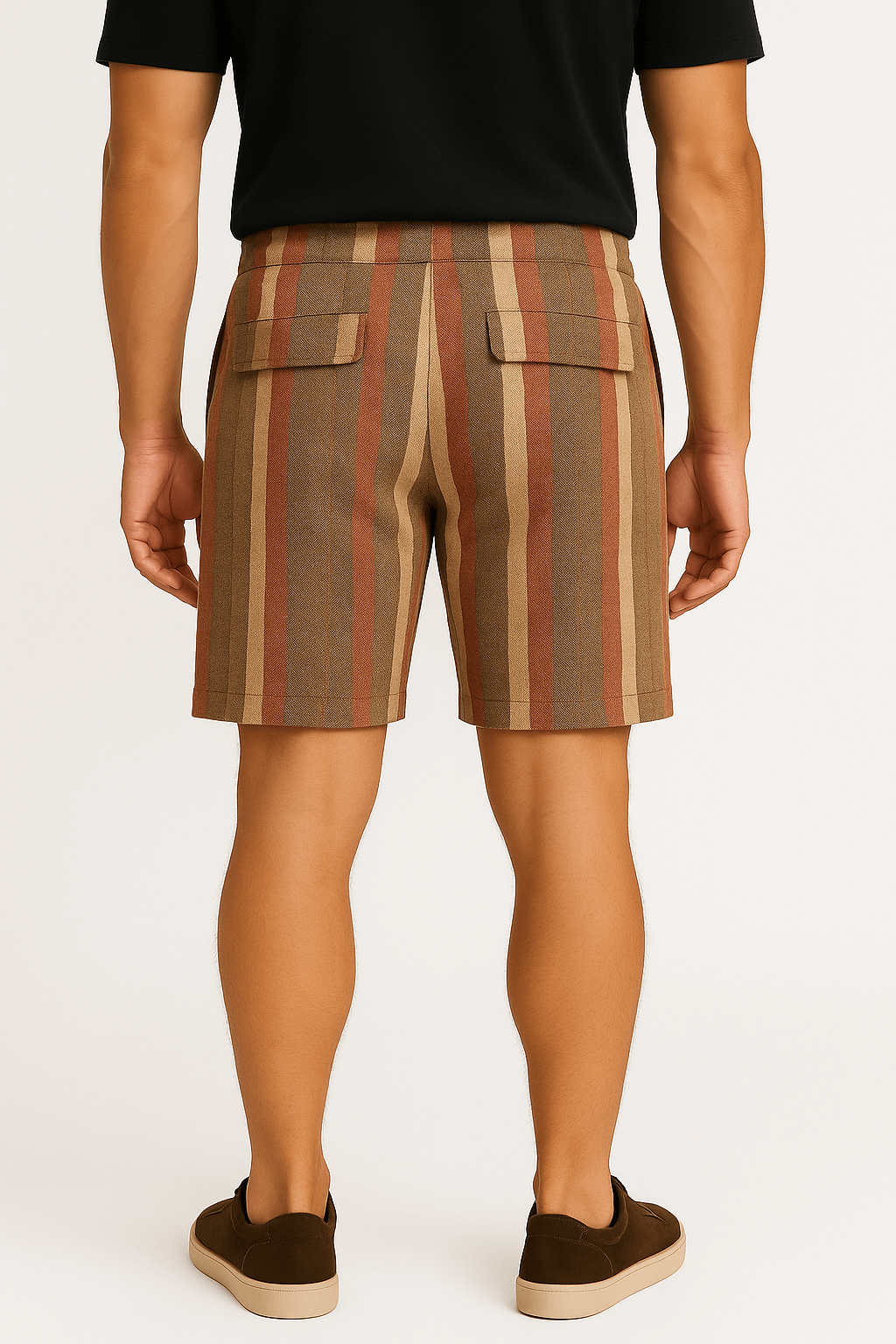 Elegant Striped Bermuda Shorts with Adjustable Waist